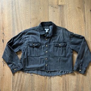 Cropped Dark Grey Denim Jean Jacket - Raw Edge